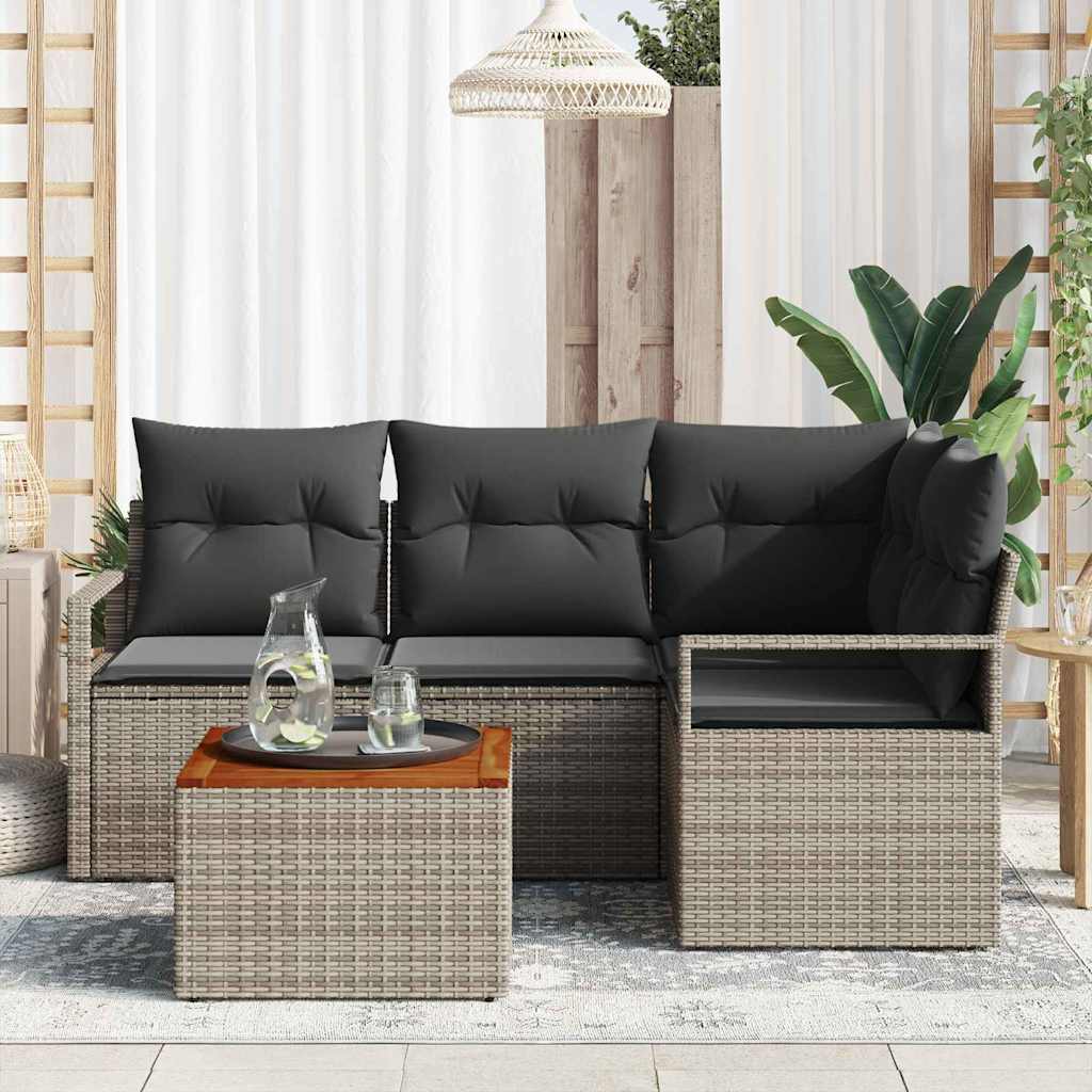 Gartensofa-set mit Speicher 5 pcs Grau Poly-Rattan