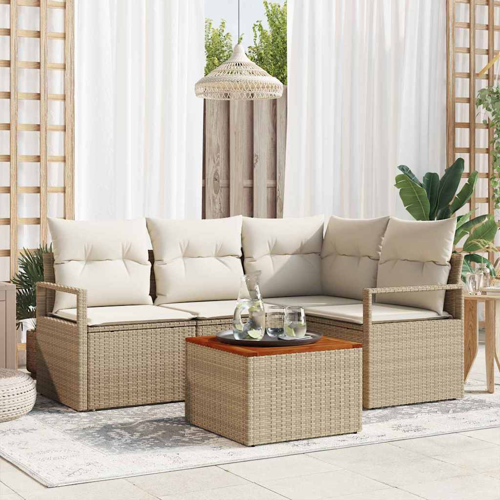 Gartensofa-set mit Speicher 5 pcs Beige und Creme Poly-Rattan