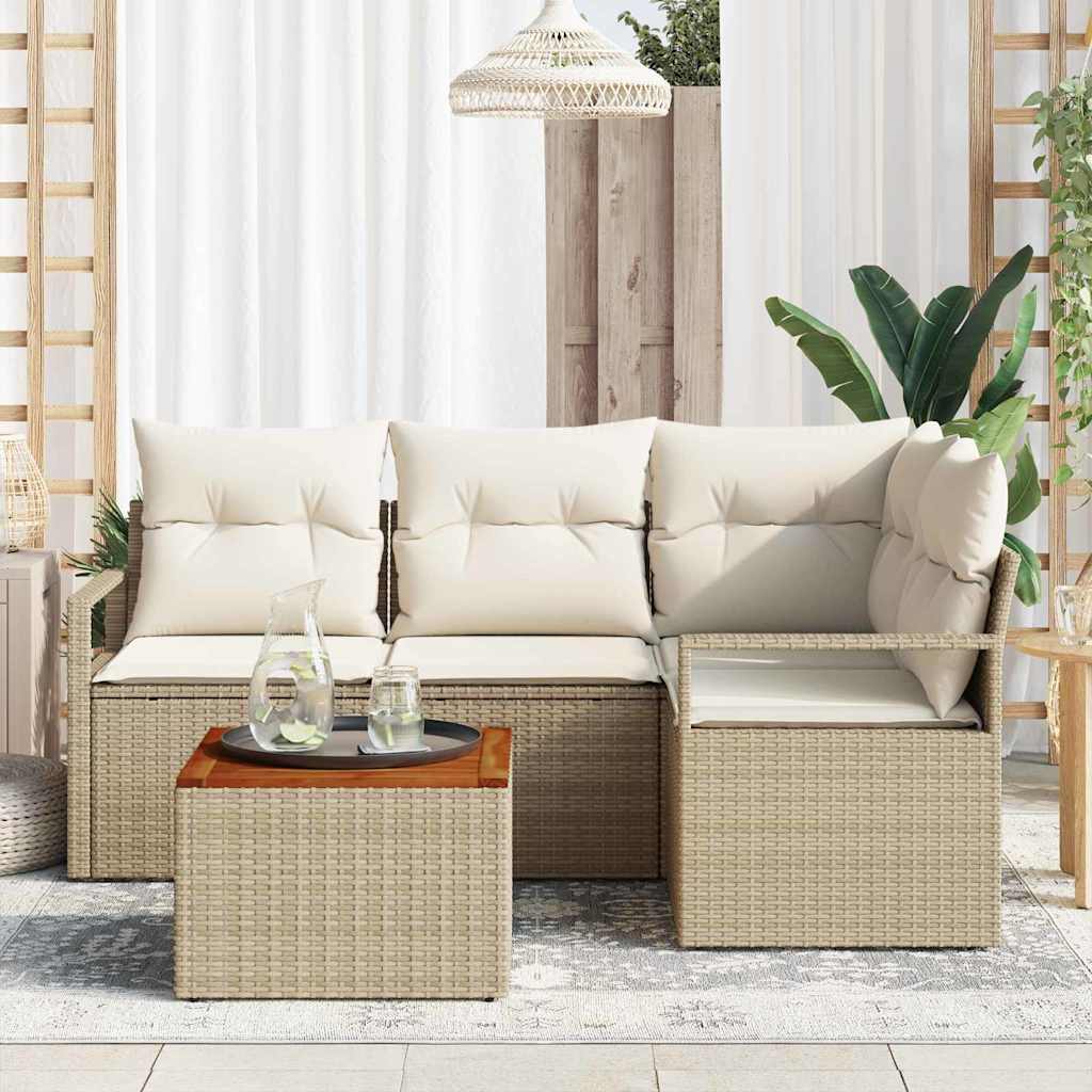 Gartensofa-set mit Speicher 5 pcs Beige und Creme Poly-Rattan