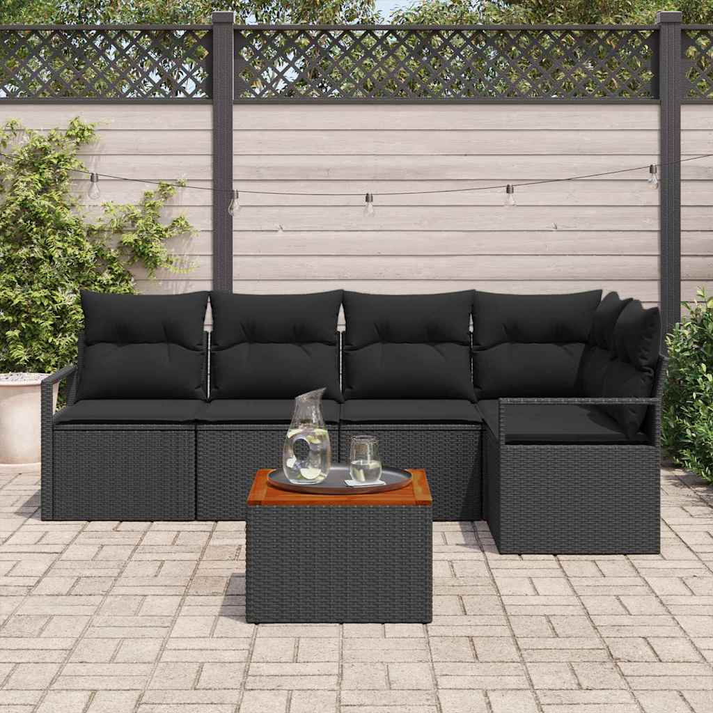 Gartensofa-set mit Speicher 6 pcs Schwarz Poly-Rattan