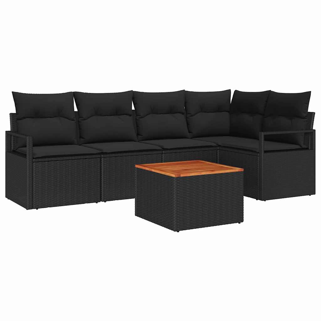 Gartensofa-set mit Speicher 6 pcs Schwarz Poly-Rattan