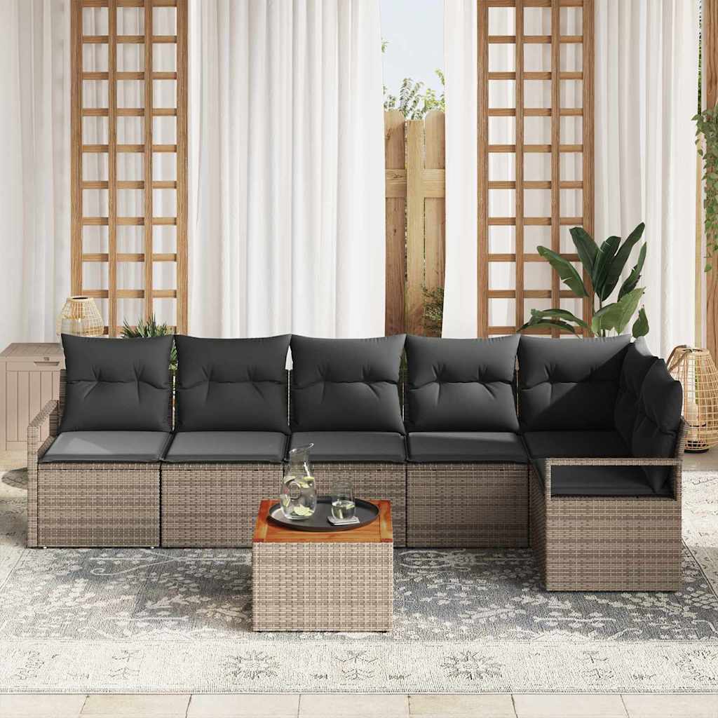 Gartensofa-set mit Speicher 7 pcs Grau Poly-Rattan