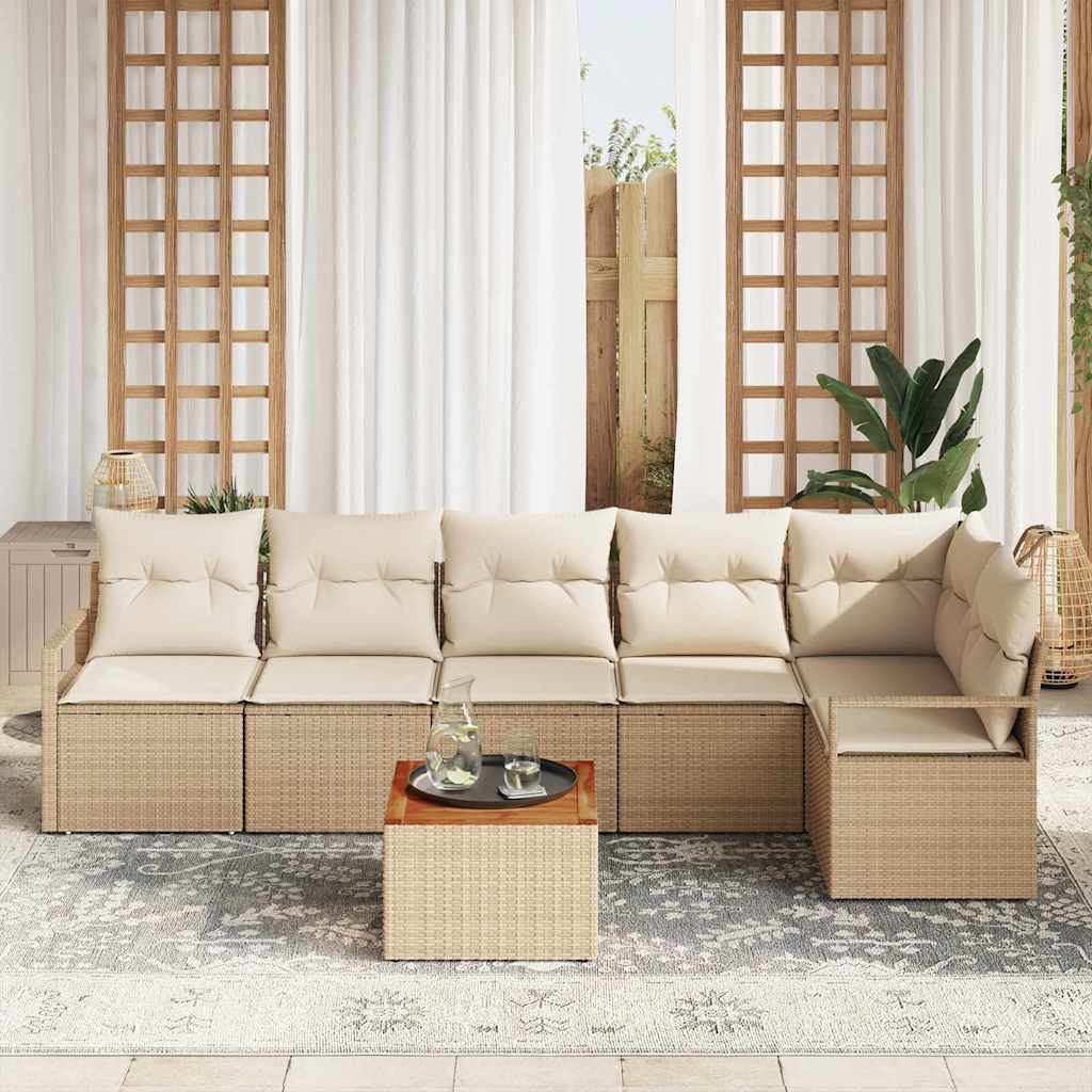 Gartensofa-set mit Speicher 7 pcs Beige und Creme Poly-Rattan