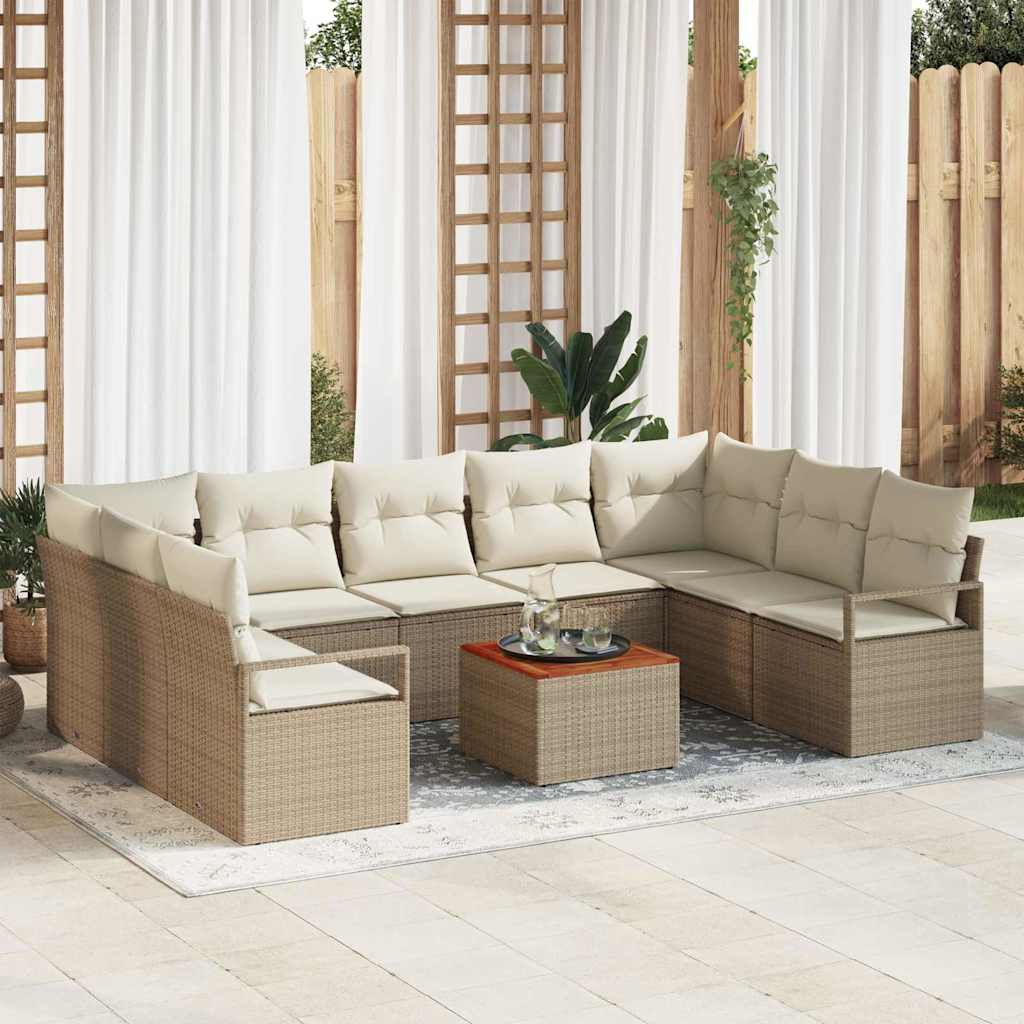 Gartensofa-set mit Speicher 10 pcs Beige und Creme Poly-Rattan