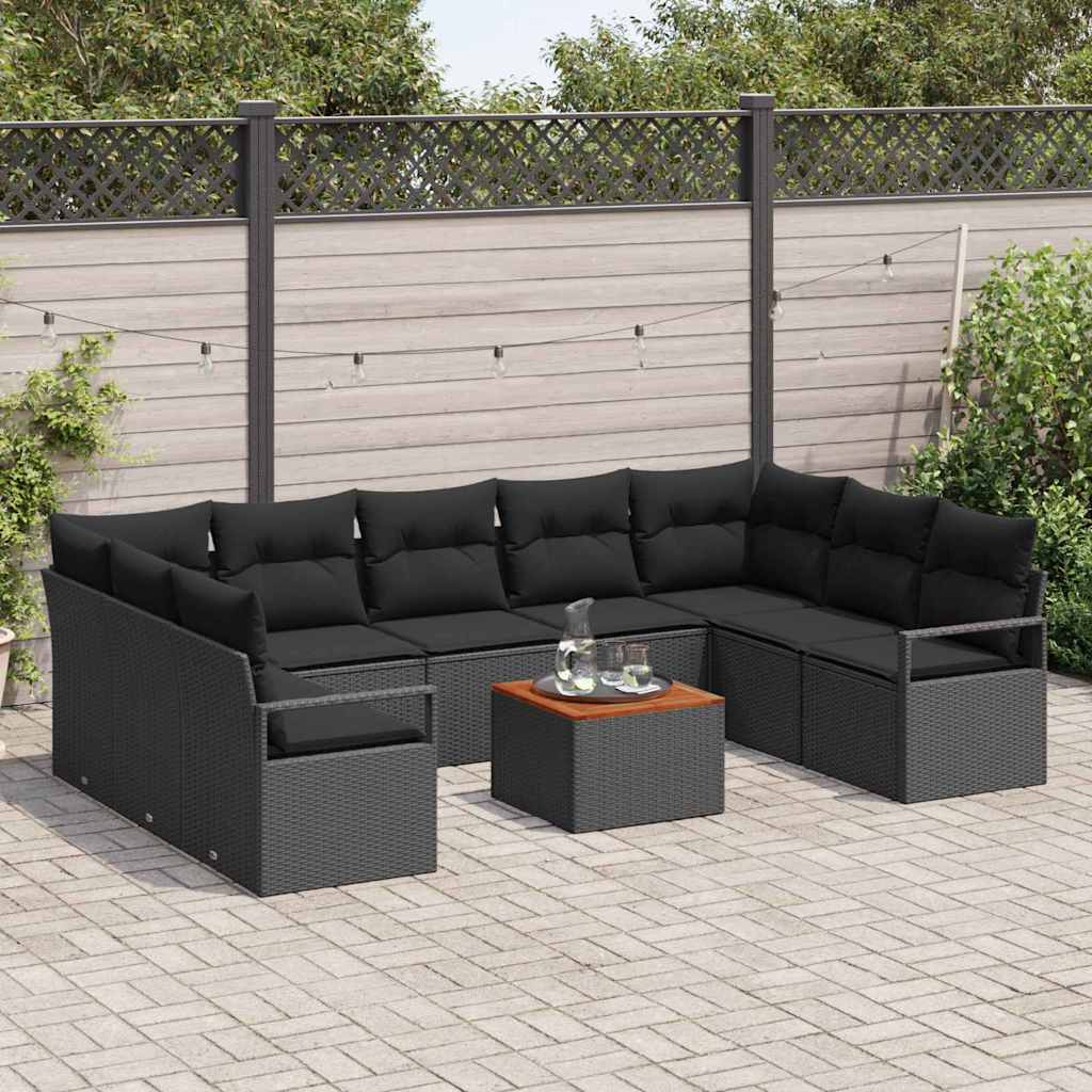 Gartensofa-set mit Speicher 10 pcs Schwarz Poly-Rattan