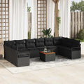 Gartensofa-set mit Speicher 11 pcs Schwarz Poly-Rattan