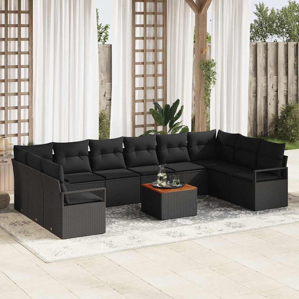 Gartensofa-set mit Speicher 11 pcs Schwarz Poly-Rattan