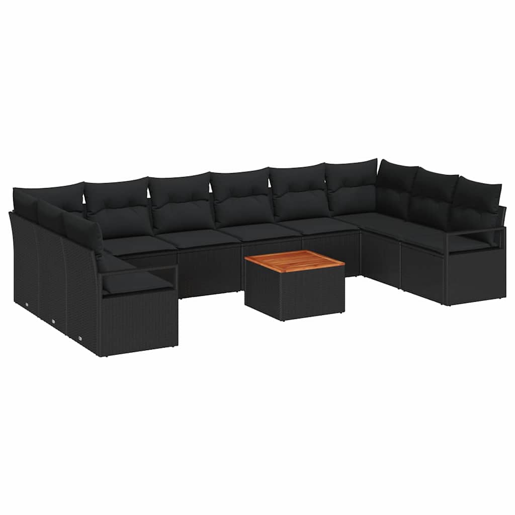 Gartensofa-set mit Speicher 11 pcs Schwarz Poly-Rattan