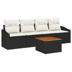 Gartensofa-set mit Speicher 5 pcs Schwarz und Creme Poly-Rattan