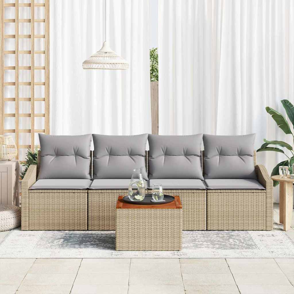 Gartensofa-set 5 pcs Beige und Hellgrau Poly-Rattan