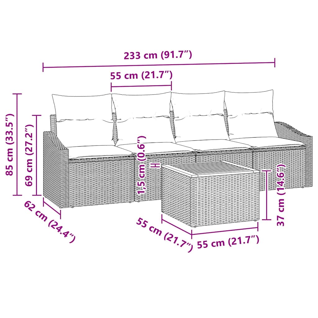 Gartensofa-set mit Speicher 5 pcs Schwarz Poly-Rattan