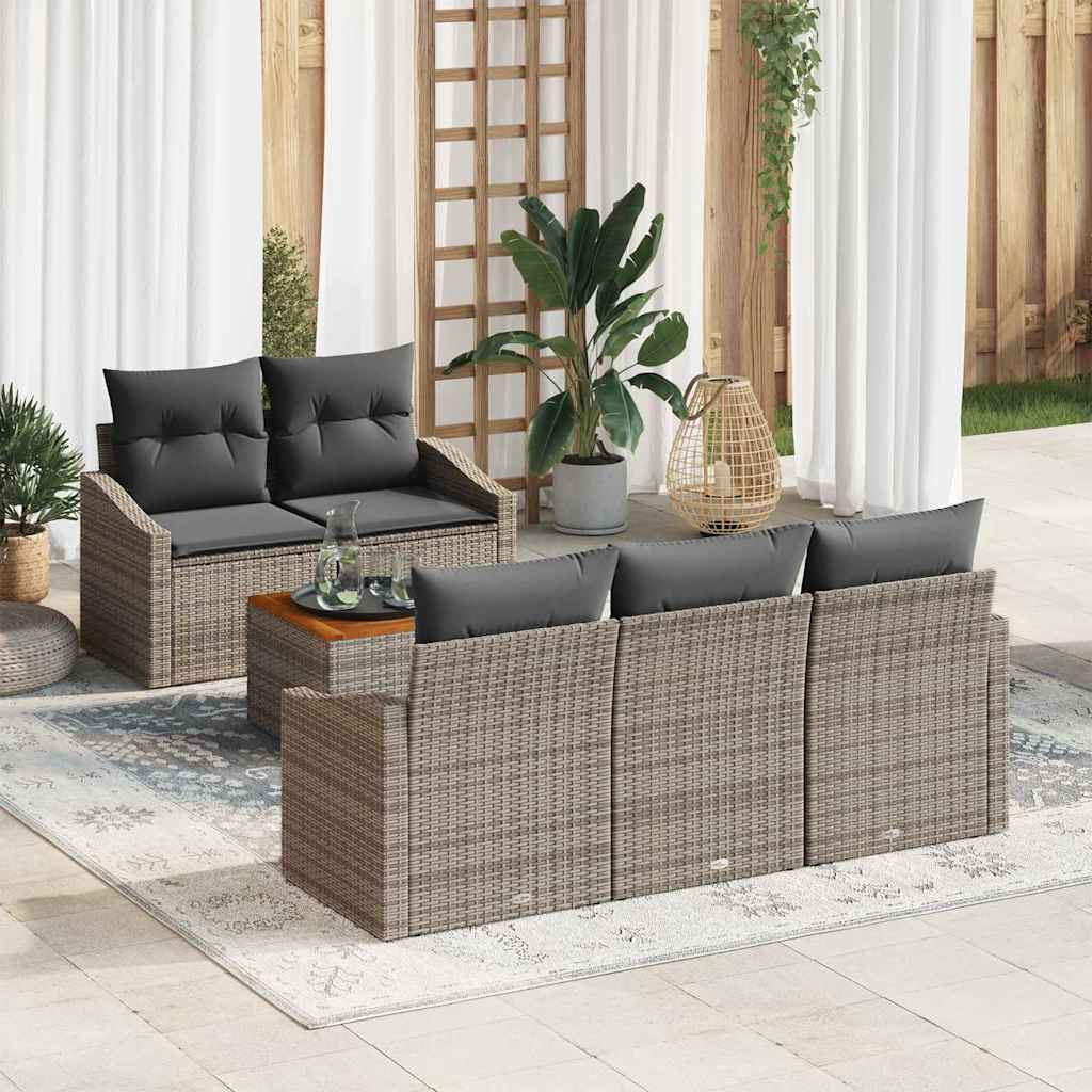 Gartensofa-set mit Speicher 6 pcs Grau Poly-Rattan