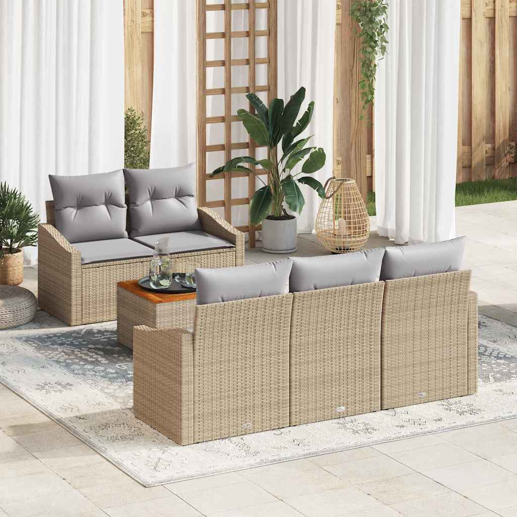 Gartensofa-set 6 pcs Beige und Hellgrau Poly-Rattan