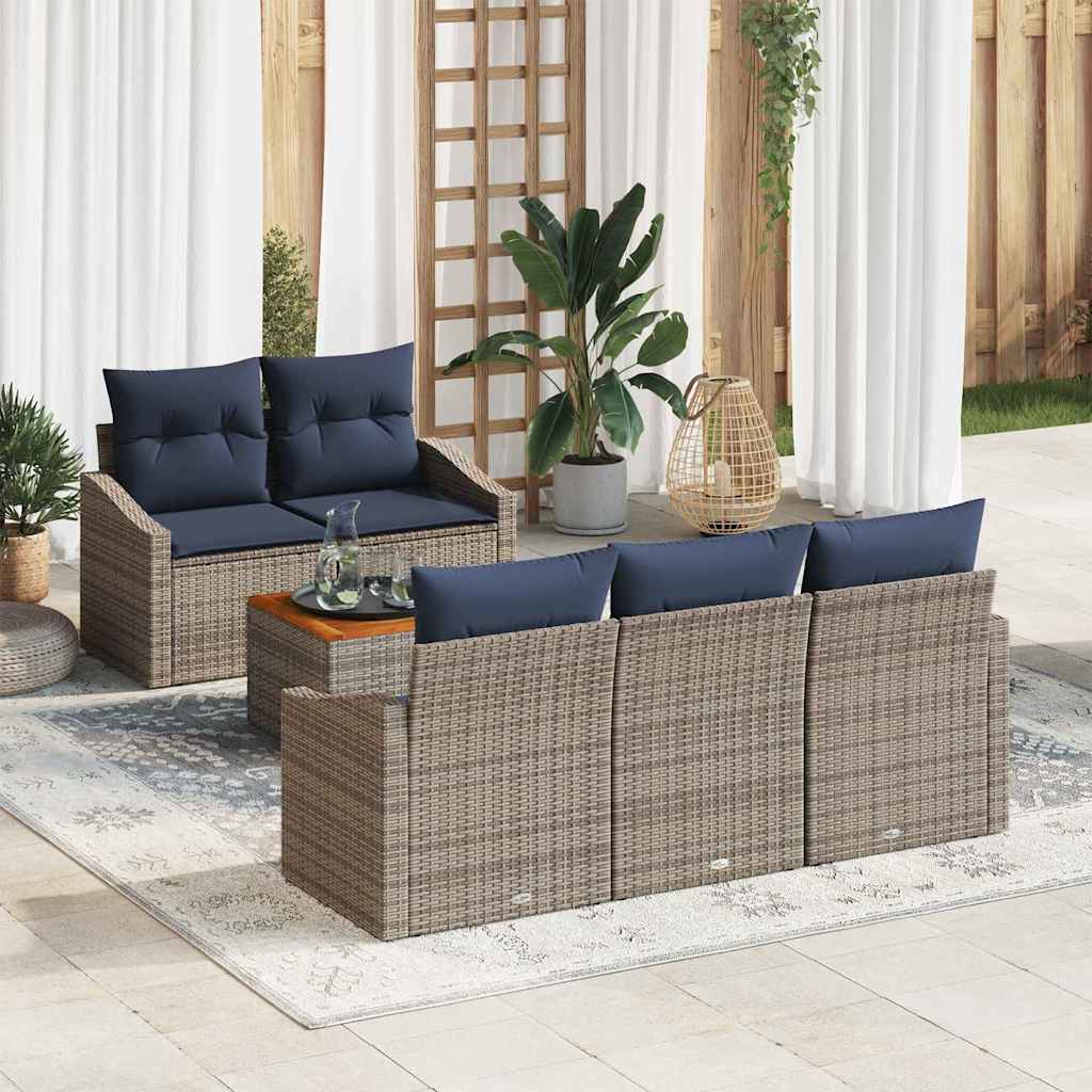 Gartensofa-set 6 pcs Grau und Marineblau Poly-Rattan