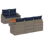 Gartensofa-set 6 pcs Grau und Marineblau Poly-Rattan