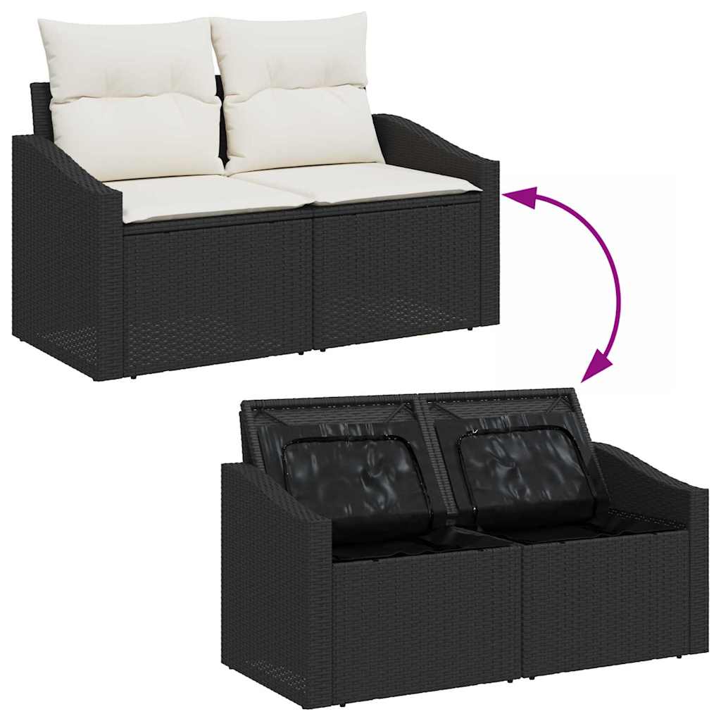 Gartensofa-set mit Speicher 7 pcs Schwarz und Creme Poly-Rattan