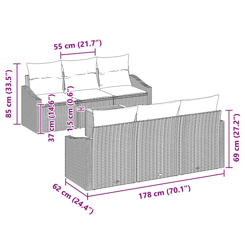 Gartensofa-set mit Speicher 7 pcs Schwarz Poly-Rattan