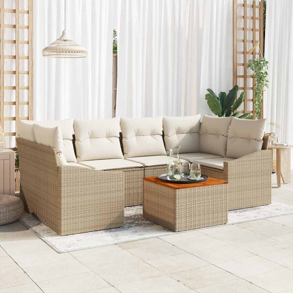 Gartensofa-set mit Speicher 7 pcs Beige und Creme Poly-Rattan