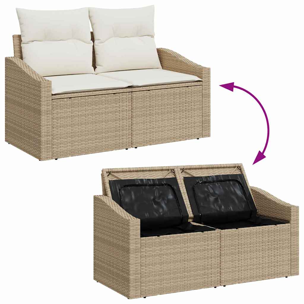 Gartensofa-set mit Speicher 7 pcs Beige und Creme Poly-Rattan