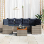 Gartensofa-set 7 pcs Grau und Marineblau Poly-Rattan