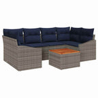 Gartensofa-set 7 pcs Grau und Marineblau Poly-Rattan
