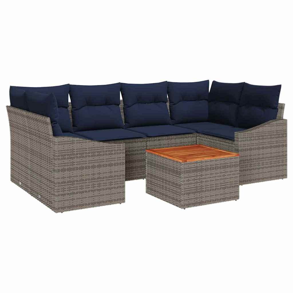 Gartensofa-set 7 pcs Grau und Marineblau Poly-Rattan