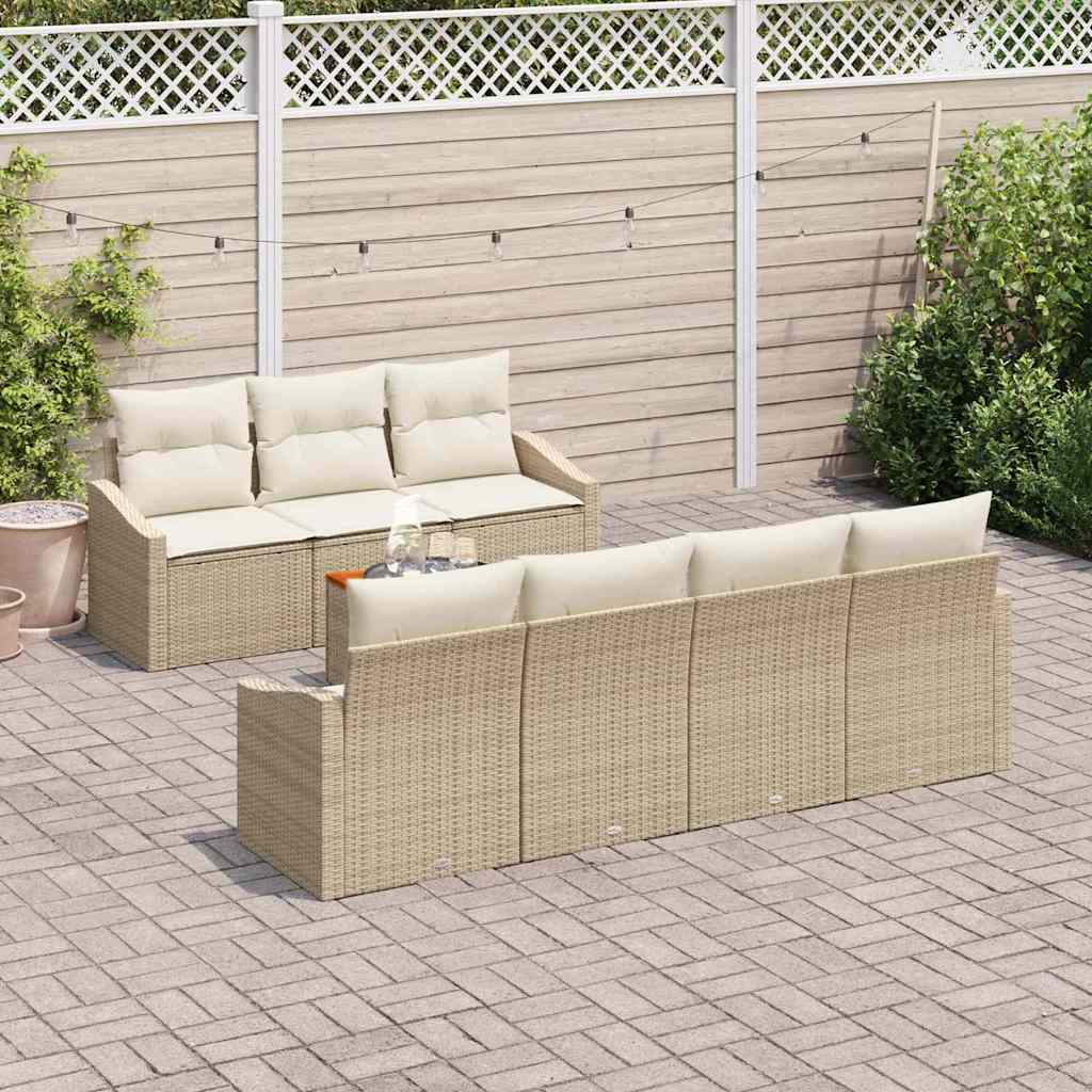 Gartensofa-set mit Speicher 8 pcs Beige und Creme Poly-Rattan