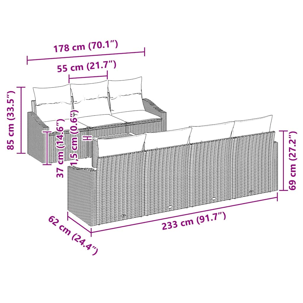 Gartensofa-set mit Speicher 8 pcs Schwarz Poly-Rattan
