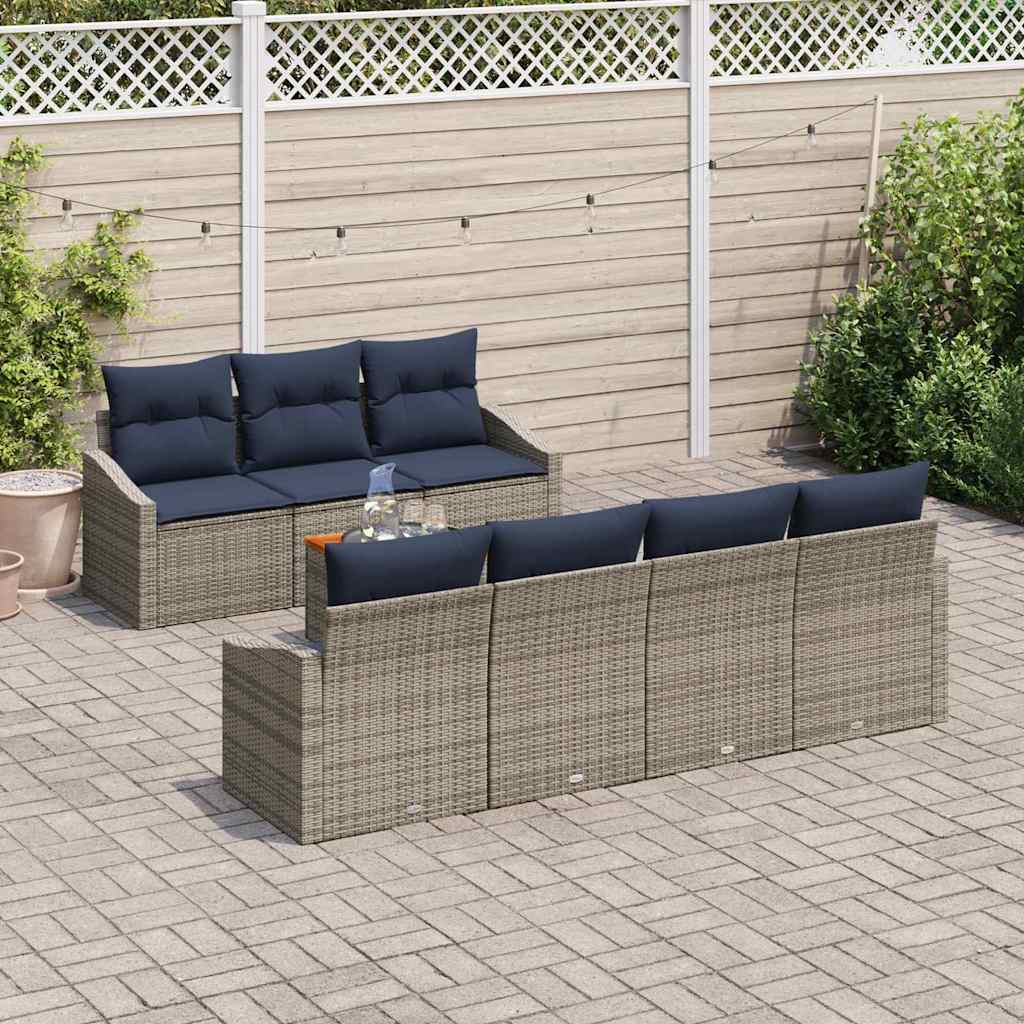 Gartensofa-set 8 pcs Grau und Marineblau Poly-Rattan