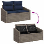 Gartensofa-set 8 pcs Grau und Marineblau Poly-Rattan