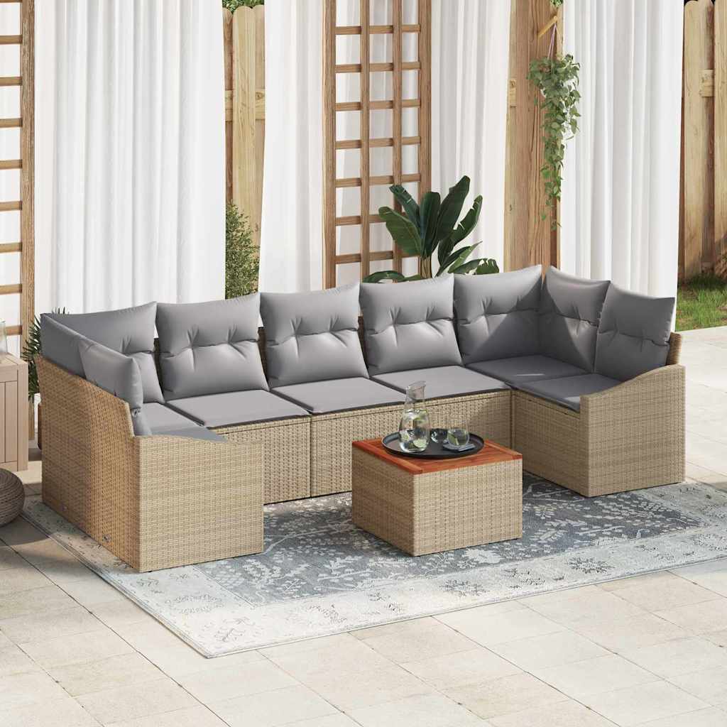 Gartensofa-set 8 pcs Beige und Hellgrau Poly-Rattan