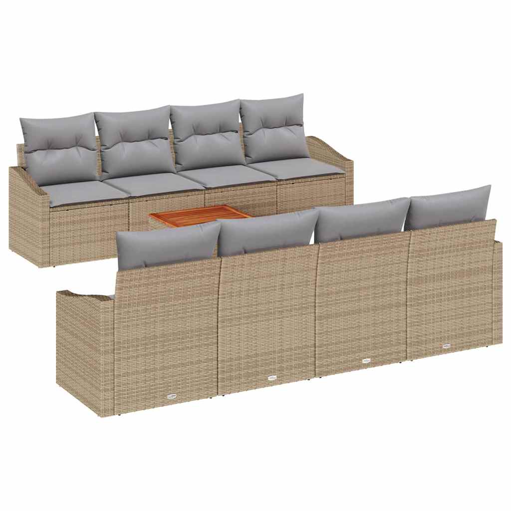 Gartensofa-set 9 pcs Beige und Hellgrau Poly-Rattan