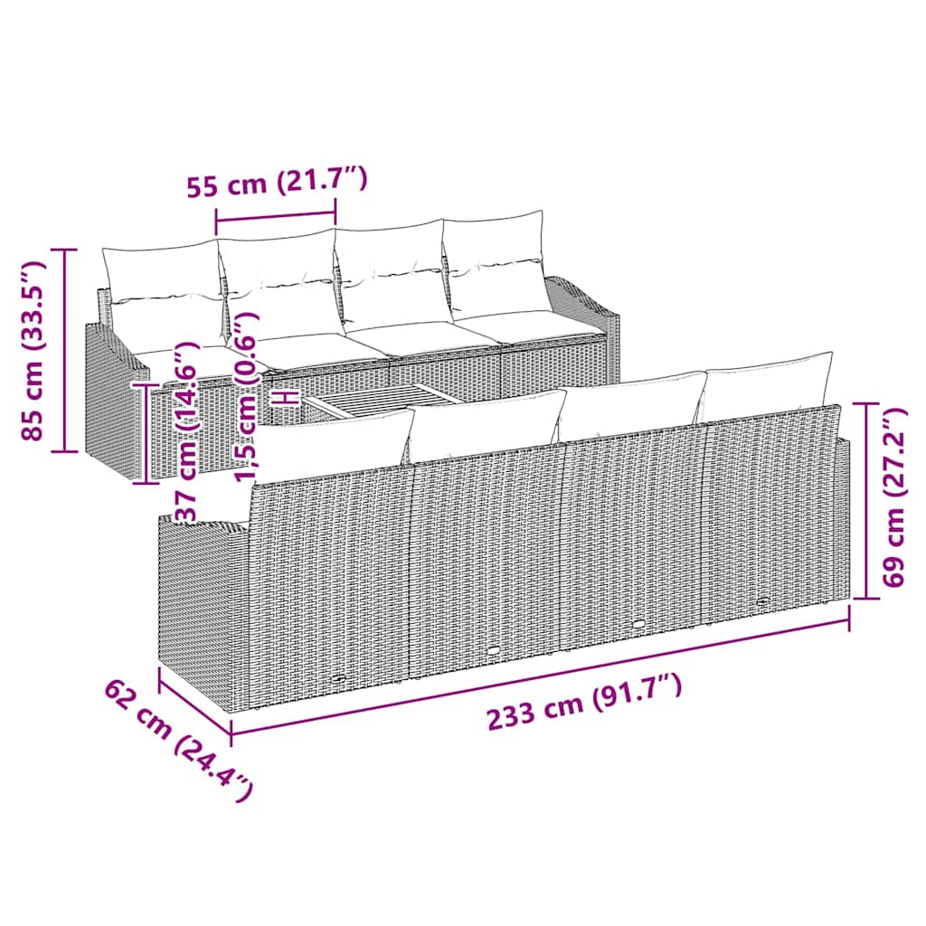 Gartensofa-set 9 pcs Beige und Hellgrau Poly-Rattan