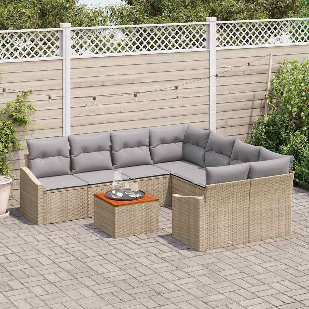 Gartensofa-set 9 pcs Beige und Hellgrau Poly-Rattan