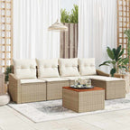 Gartensofa-set mit Speicher 6 pcs Beige und Creme Poly-Rattan