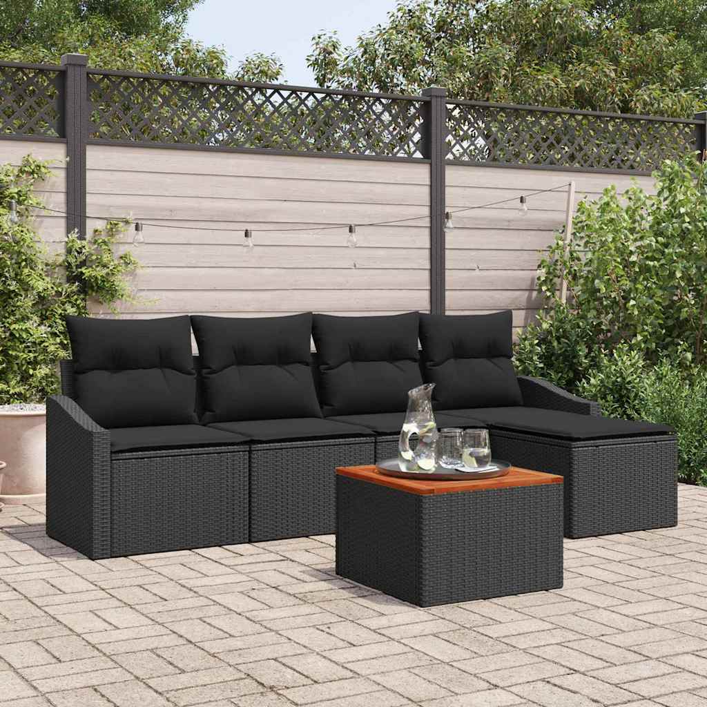 Gartensofa-set mit Speicher 6 pcs Schwarz Poly-Rattan