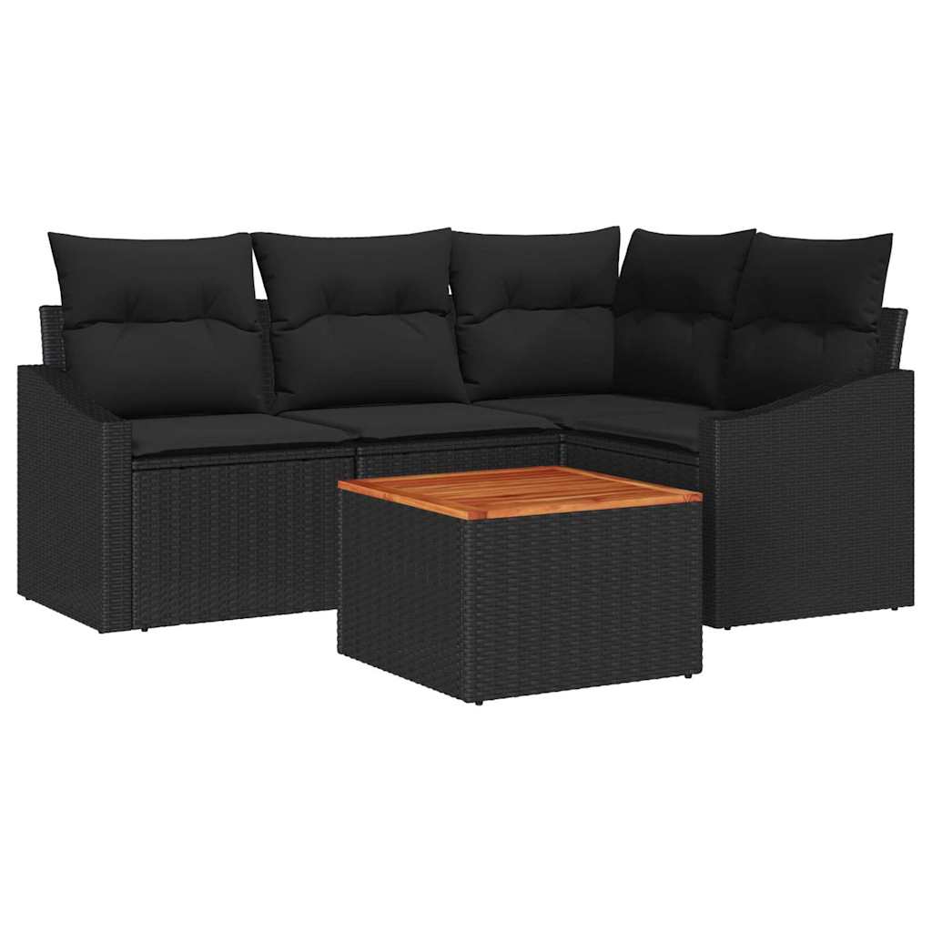 Gartensofa-set mit Speicher 5 pcs Schwarz Poly-Rattan