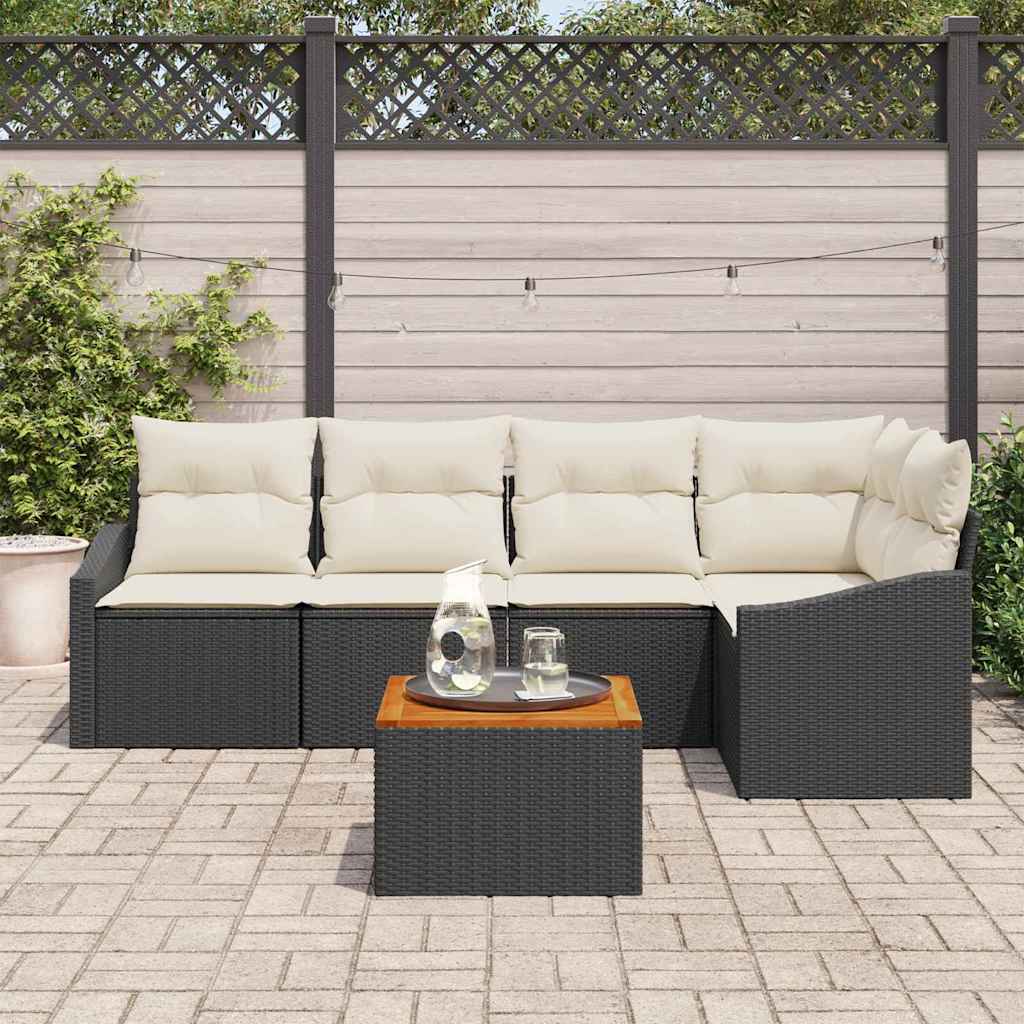 Gartensofa-set mit Speicher 6 pcs Schwarz und Creme Poly-Rattan
