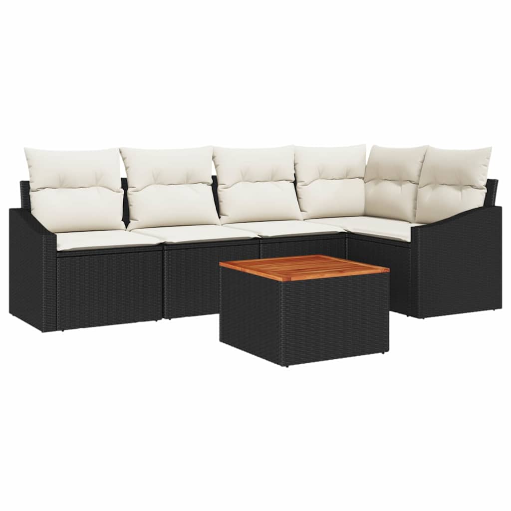 Gartensofa-set mit Speicher 6 pcs Schwarz und Creme Poly-Rattan