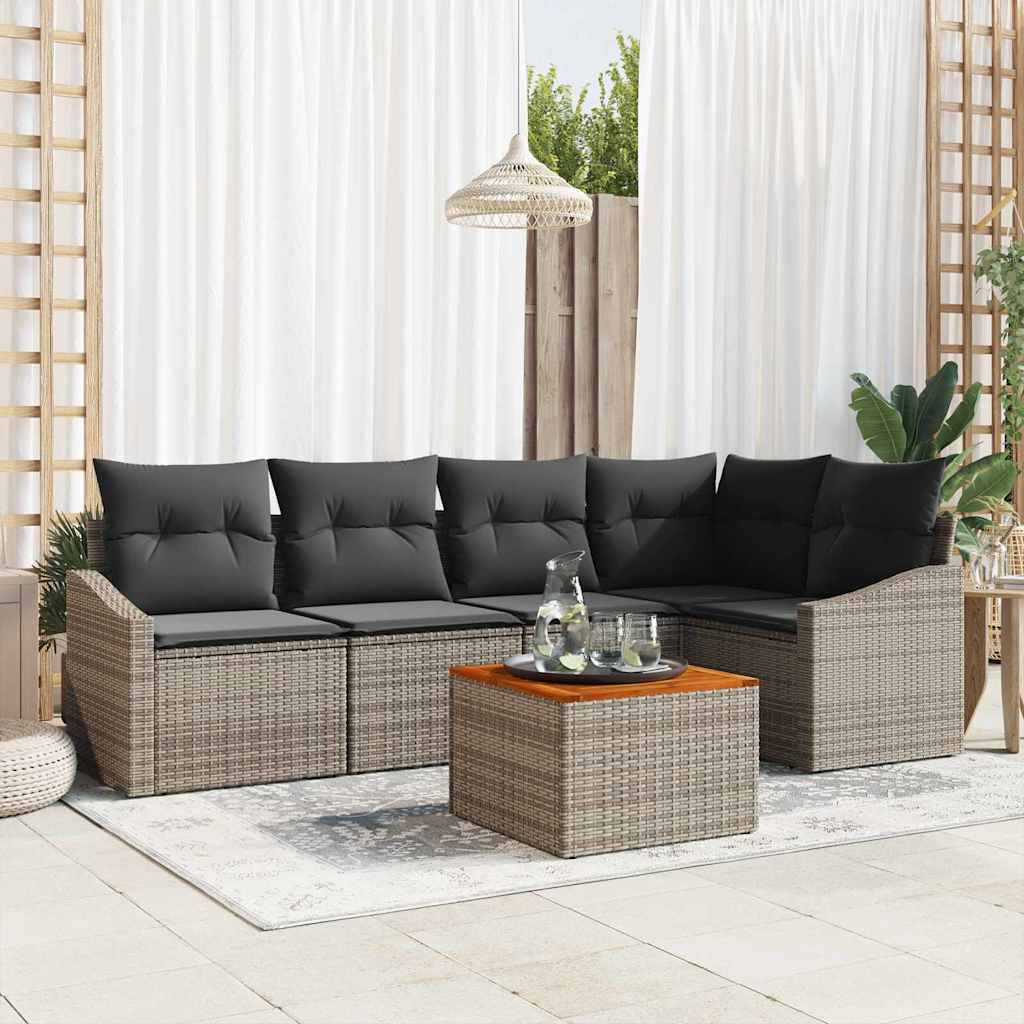 Gartensofa-set mit Speicher 6 pcs Grau Poly-Rattan