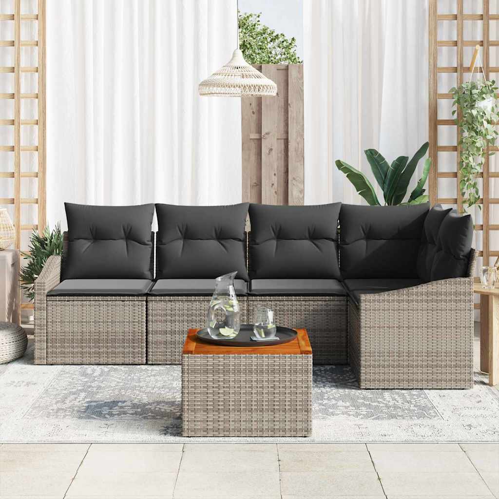 Gartensofa-set mit Speicher 6 pcs Grau Poly-Rattan