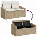 Gartensofa-set mit Speicher 6 pcs Beige und Creme Poly-Rattan