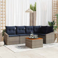 Gartensofa-set 6 pcs Grau und Marineblau Poly-Rattan