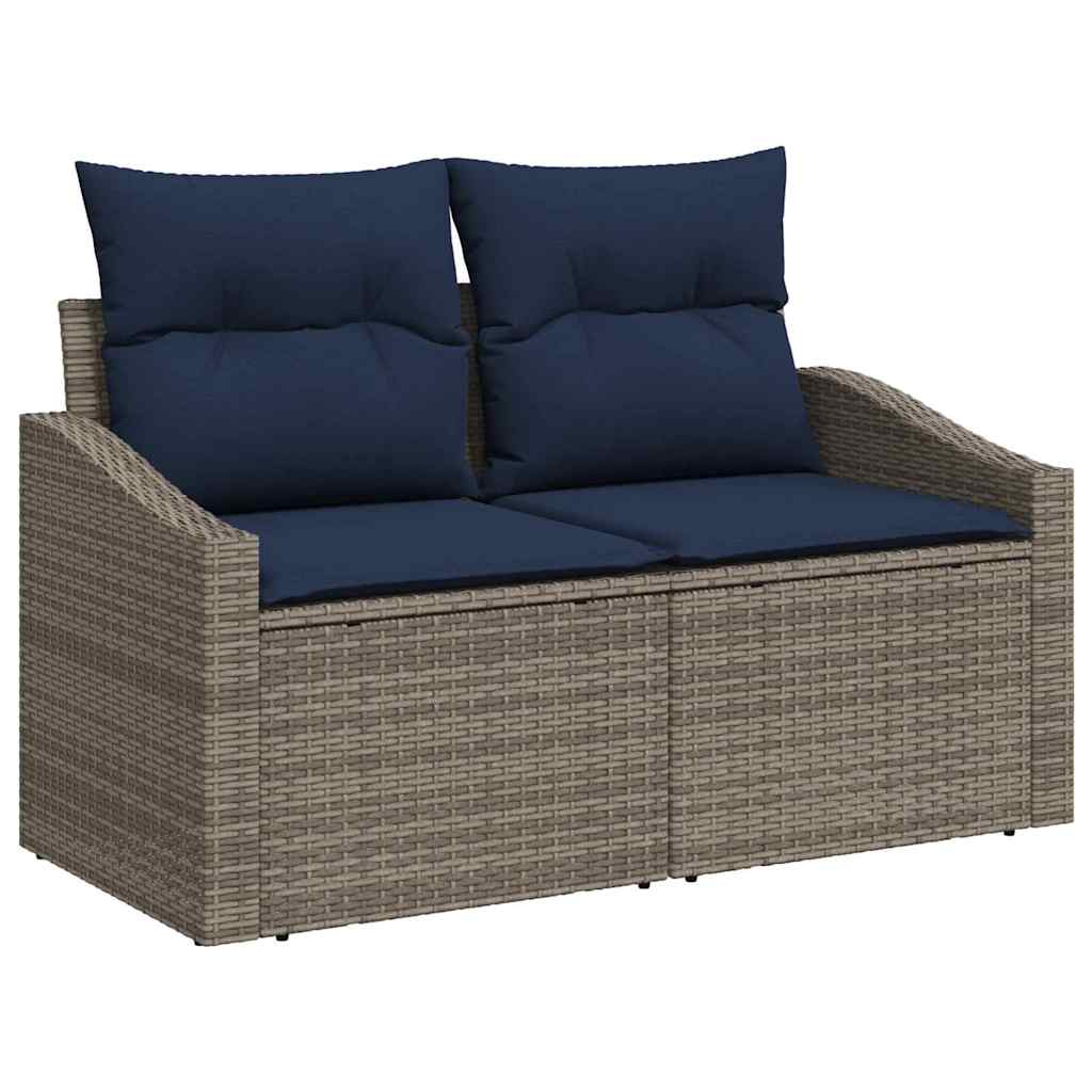 Gartensofa-set 6 pcs Grau und Marineblau Poly-Rattan