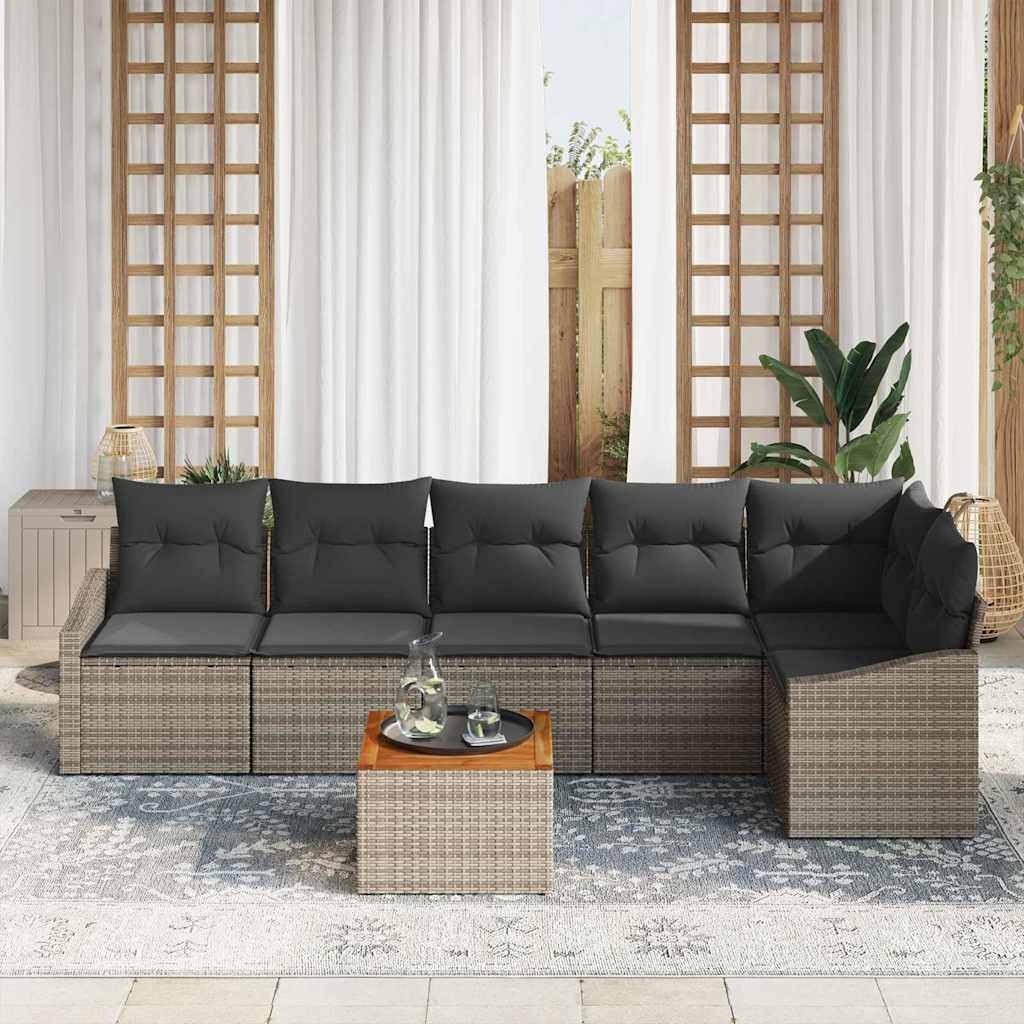 Gartensofa-set mit Speicher 7 pcs Grau Poly-Rattan