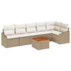 Gartensofa-set mit Speicher 7 pcs Beige und Creme Poly-Rattan