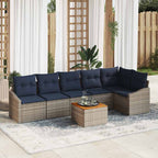 Gartensofa-set 7 pcs Grau und Marineblau Poly-Rattan