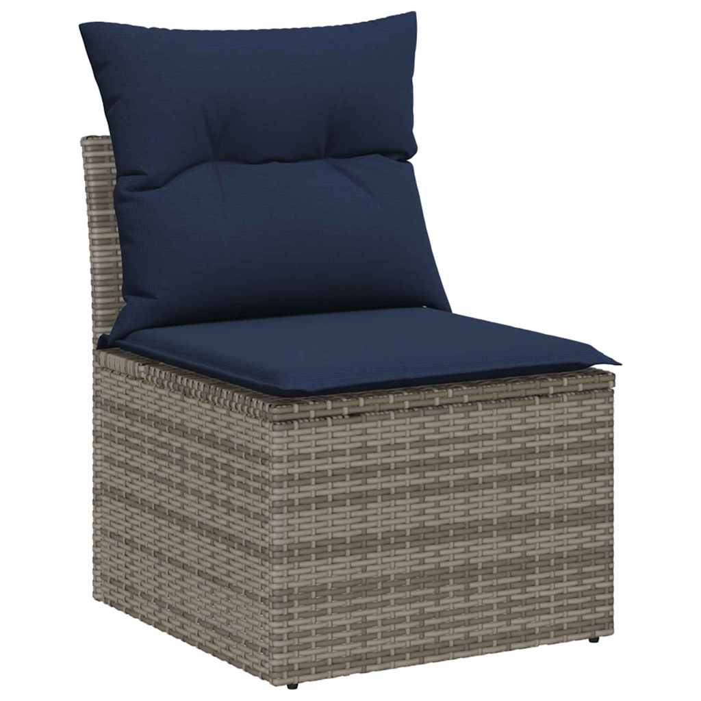 Gartensofa-set 7 pcs Grau und Marineblau Poly-Rattan