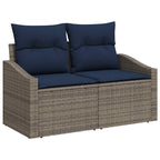 Gartensofa-set 9 pcs Grau und Marineblau Poly-Rattan