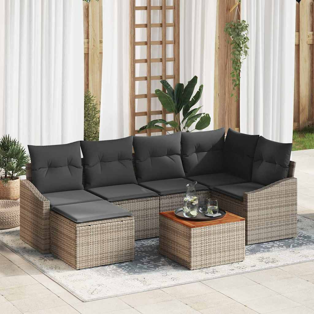 Gartensofa-set mit Speicher 7 pcs Grau Poly-Rattan